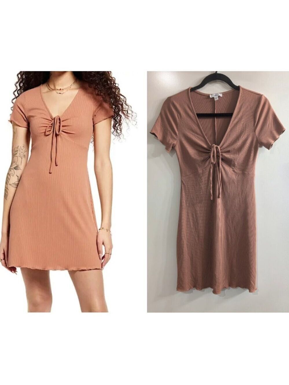 BP. | Ribbed Tie-Front Mini Dress in Rose Mauve